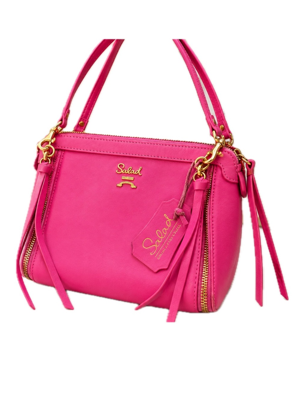 Salad Genuine Leather Hot Pink Shoulder Bag Double Zip Purse Barbiecore